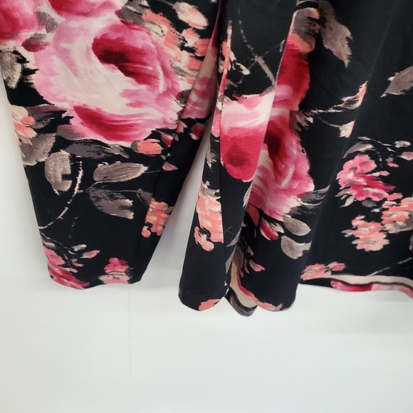 NWT Black Pink Floral Long Sleeve Sweetheart Neck Stretch Romantic Top Womens 0X - Picture 6 of 15